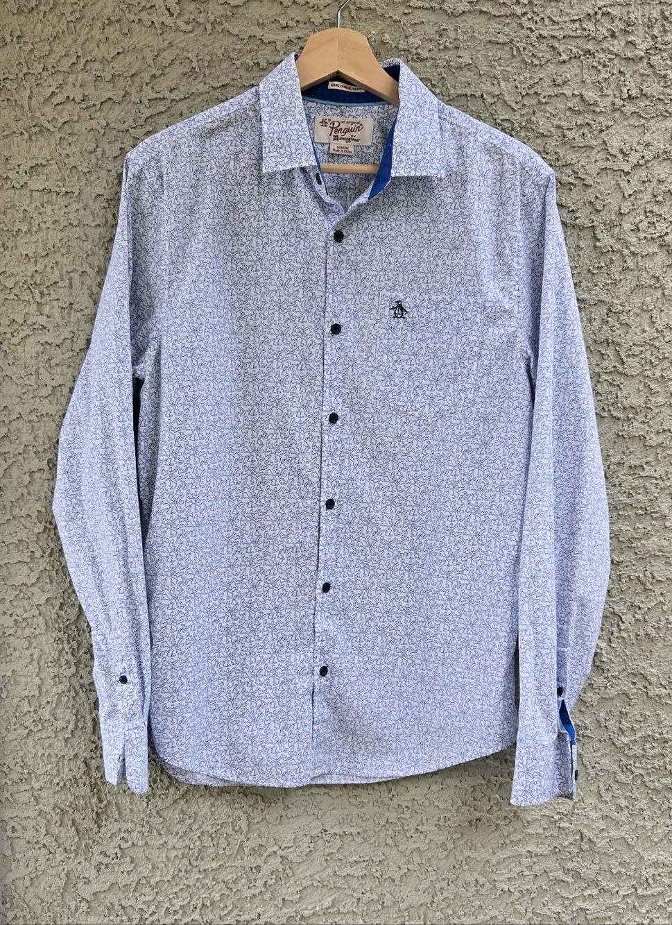 Original Penguin Slim Fit Blue Patterned Men's Shirt